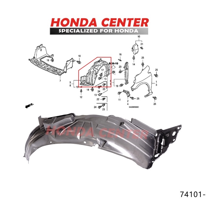 inner linner fender spakbor dalam atas ban slebor depan kiri kanan honda jazz gd3 2004 2005