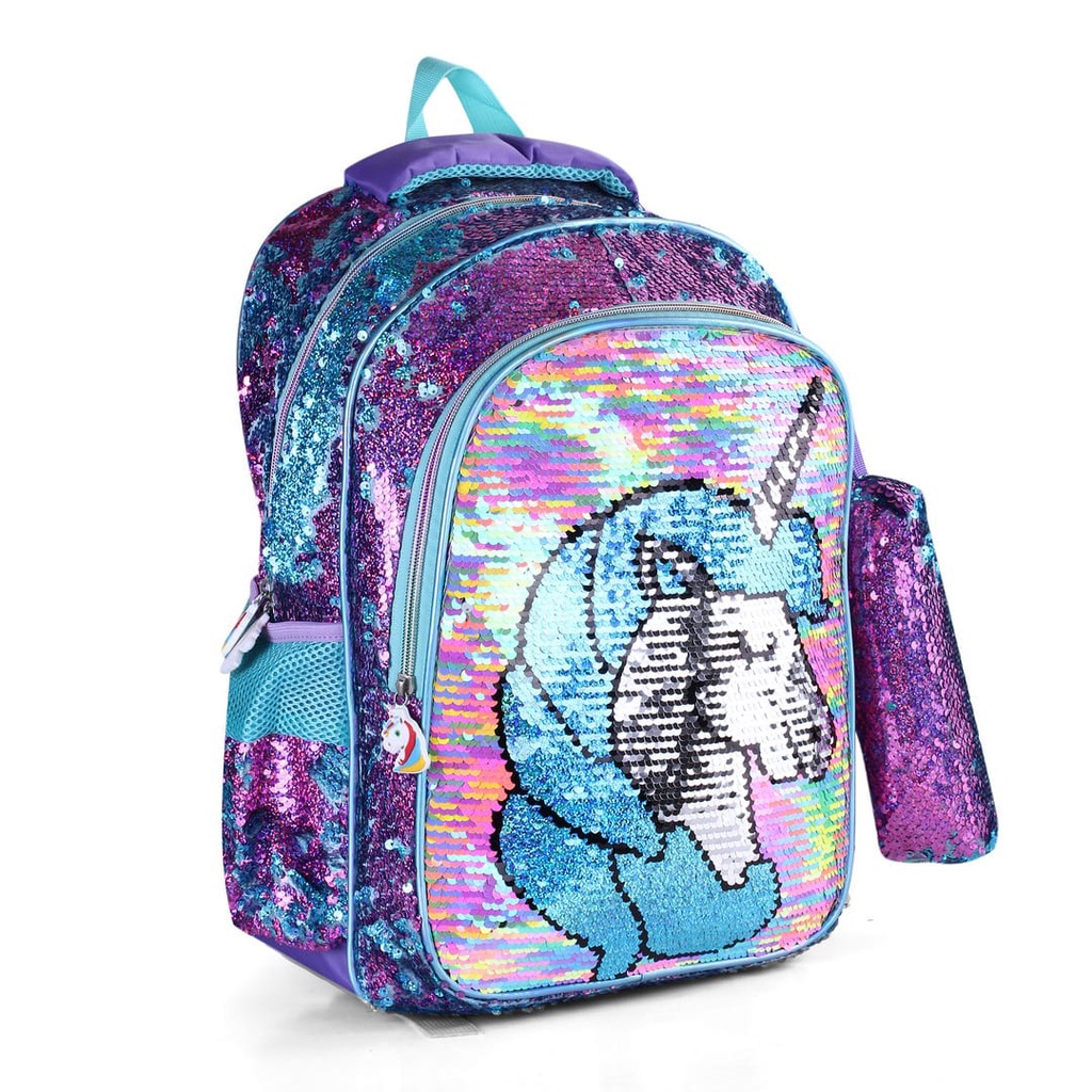 Tas Sekolah Ransel Anak SD Motif Sequin dapat Tempat Pensil Backpack Anak Perempuan Import LOL dan Unicorn SD