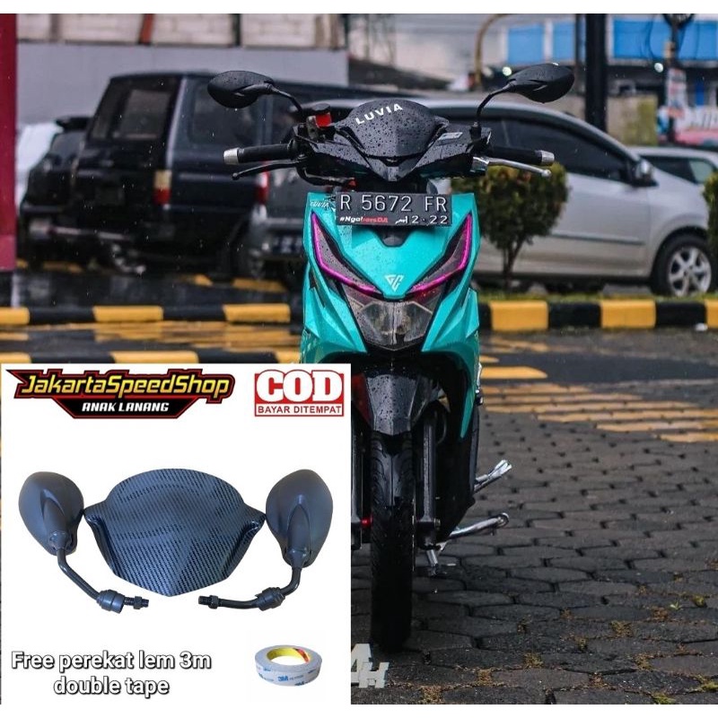 Paket variasi kaca spion x1 plus visor variasi carbon pnp honda beat new beat karbu free lem 3m double tape