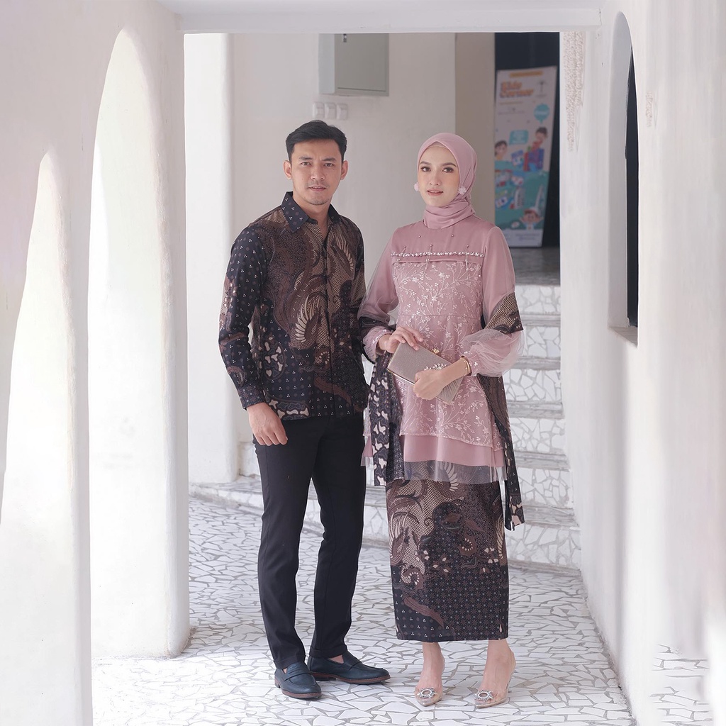 New Arrival - Couple Batik Kondangan Kebaya Modern Erina Brukat Brokat Tulle Premium - Batik Couple Kebaya Wisuda Lebaya Lamaran Lengan PAnjang