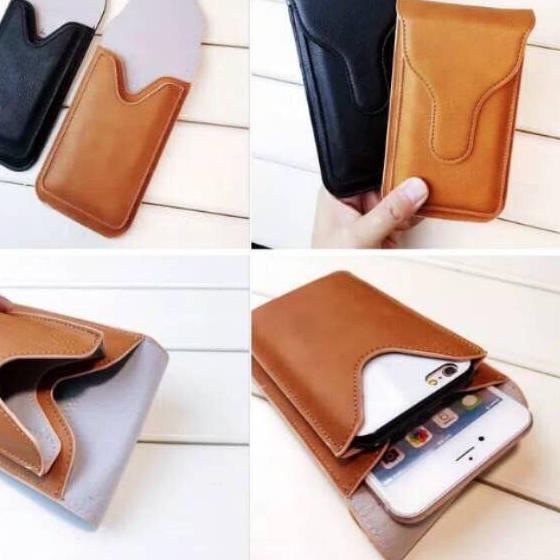 Trendy Sarung HP Android Pinggang isi 2 Slot Kulit asli Dompet HP Android マ