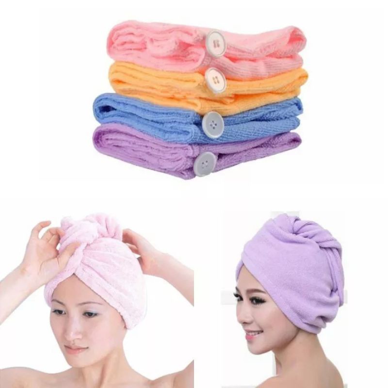 HANDUK KERAMAS /  Hairtowel Handuk Turban Microbulu / Handuk Mandi Kancing Kramas Handuk Rambut Onehand