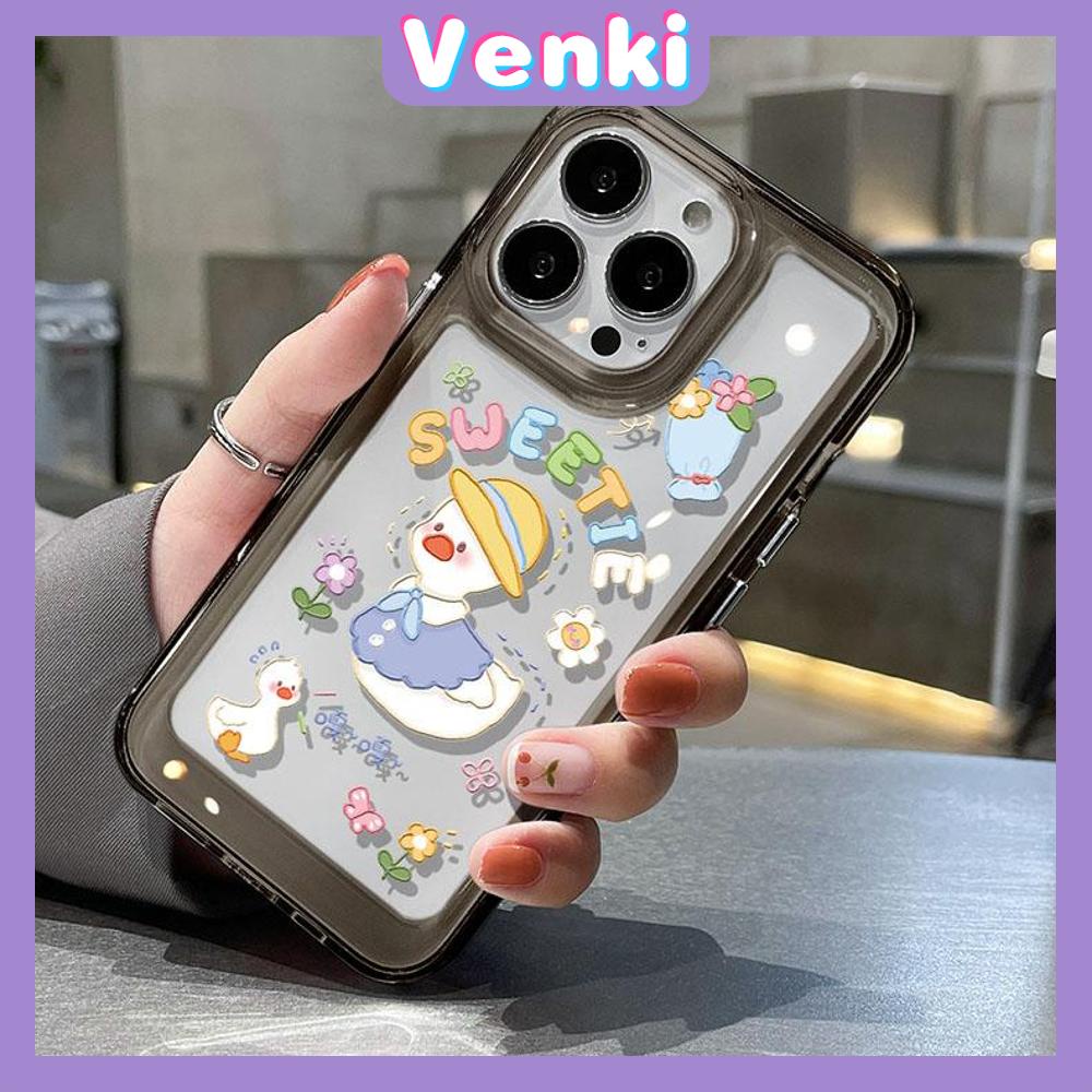 iPhone Case High Quality HD Transparent Acrylic Hard Case Cartoon Cute Duck Metal Button Camera Protection Shockproof Compatible For iPhone 14 13 12 11 Pro Pro Max 7 8 Plus XR