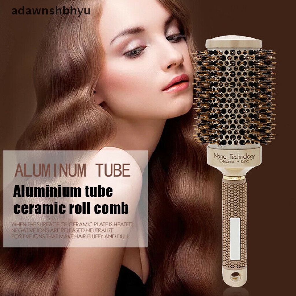 Adawnshbhyu Profesional Thermal Ceramic Ionic Round Barrel Anti Slip Handle Sikat Rambut Emas ID
