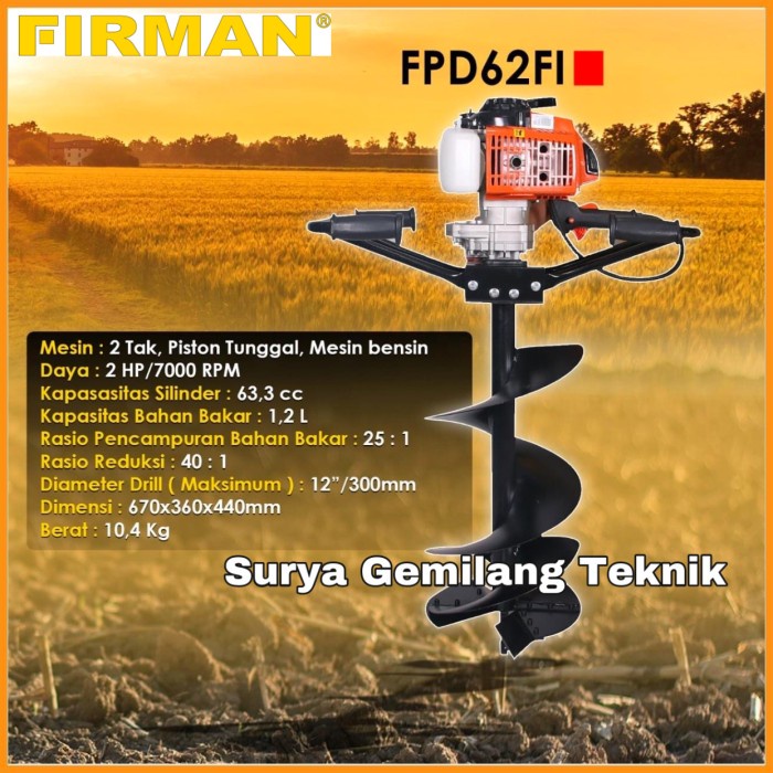 Mesin Bor Tanah Auger Firman Fpd 62 Firman Power Drill Bit 4"