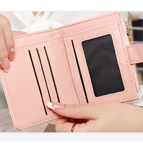 DOMPET LIPAT WANITA IMPORT MINI KULIT PINK FULVILA WA621P3 KOREA FASHION CEWEK MURAH SLOT KARTU RESLETING KOIN KECIL SIMPLE LUCU REMAJA KEKINIAN PREMIUM BRANDED