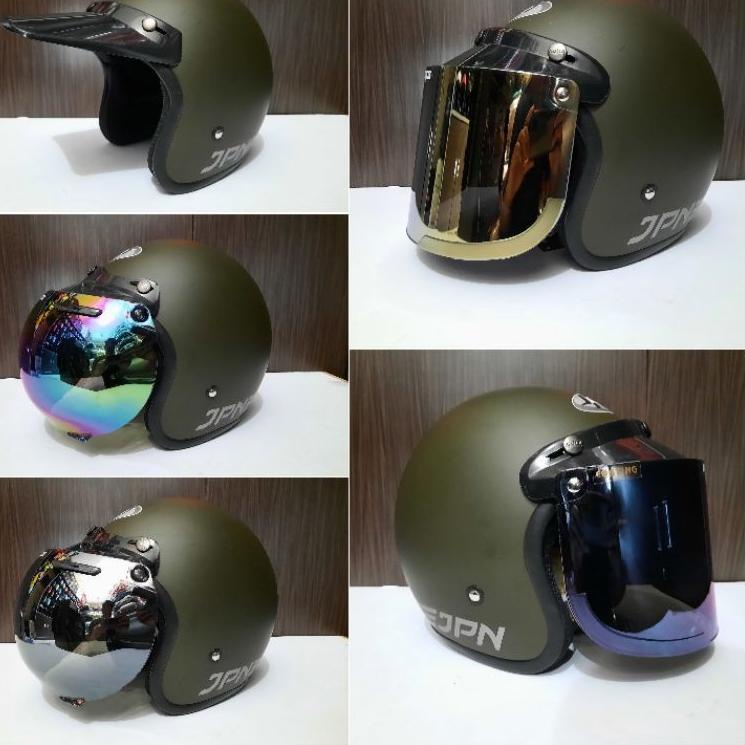 New Promote Helm Bogo Retro Hijau Army Dop