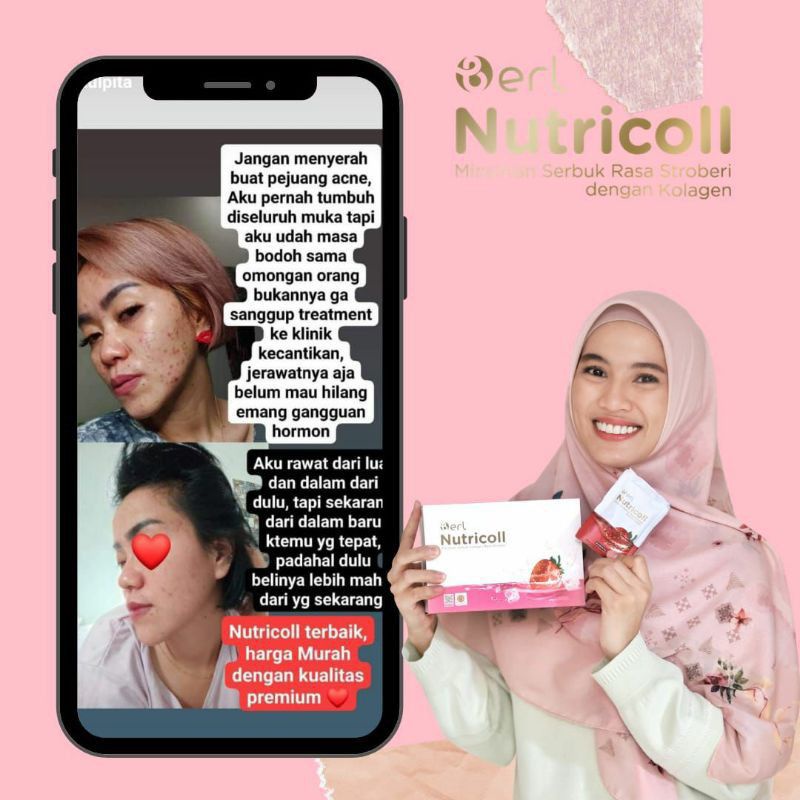 

B Erl Nutricol Colagen minuman serbuk rasa Strawberry