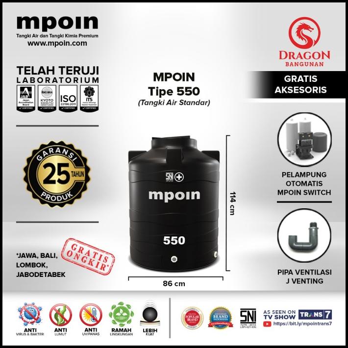 Toren / Tandon / Tangki Air Mpoin Plus 550 / Mpoin Wave 550 Hitam