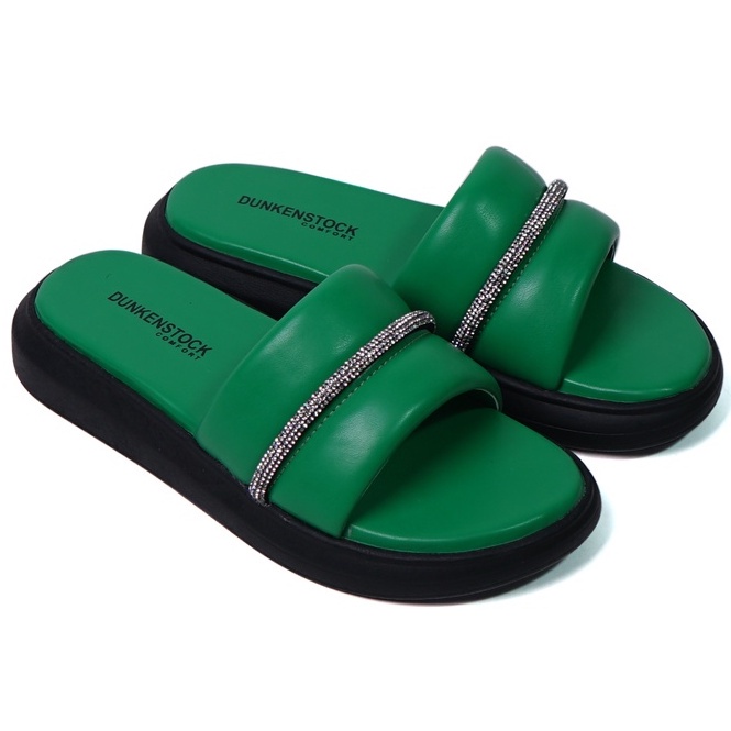 SARASARA YUK - Dunkenstock AGNES Sandal Wanita Tinggi 4cm Size 36 - 40 Selop Tidak Licin Sendal Beleza Wedges Slop Birken Kristal Belleza 37 38 39 Warna Green Hijau Anti Slip Sara Sara Kekinian Premium Terbaru Shoes Ori Original Mall Official Store