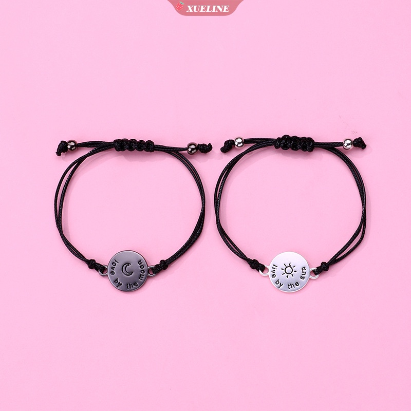 2 Pcs/Set Gelang Pasangan Matahari Dan Bulan Hadiah Handmade Tali Tangan Yang Dapat Disesuaikan Best Friend Bracelet Magnetic Couple Charm Bracelet [ZXL]