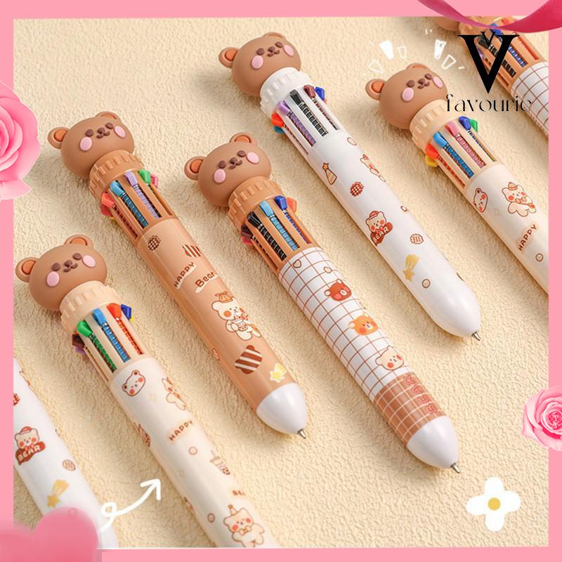 COD1pc Pulpen Mekanik 10 Warna Warni Rectractable Pen Color Motif Kartun Lucu Bear Grid Kotak Aesthetic Bolpoin Alat Tulis Sekolah-FA