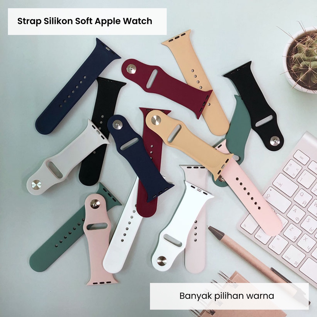 Strap Apple Watch Sport Silicone Belt Bracelet iWatch 38/40/41/42/44/45 MM Polos Satu Warna