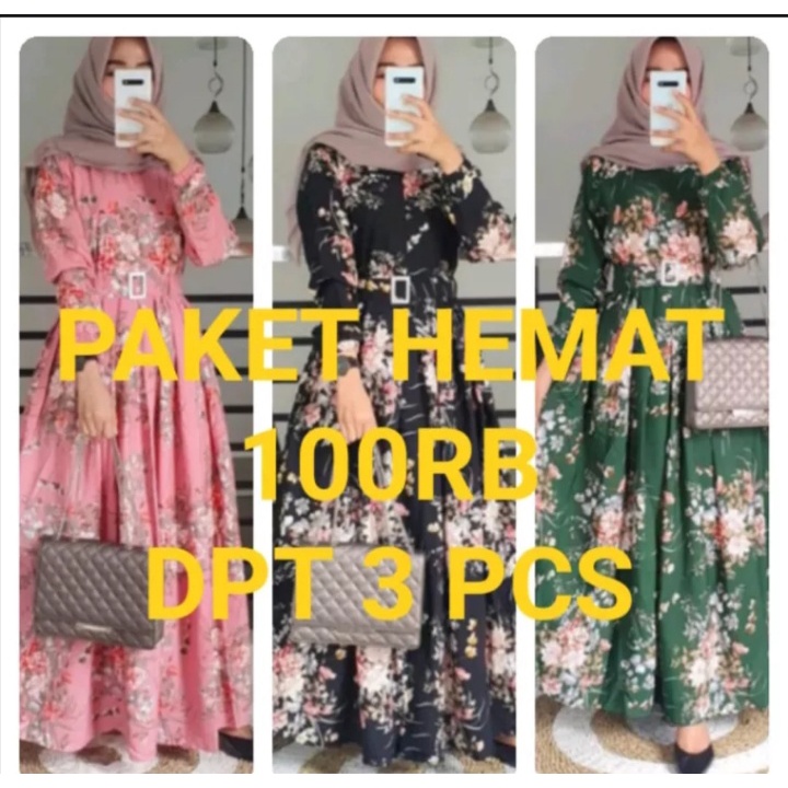 PAKET HEMAT 100 RIBU 3 PCS PROMO GAMIS SAKURA MAXY PESTA MODEL DAN MOTIF TERBARU/GAMIS MEWAH