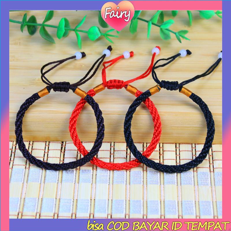 1Pcs Gelang Keberuntungan Rajut Handmade Adjustable Warna Merah Hitam Coffee untuk Pria / Wanita F