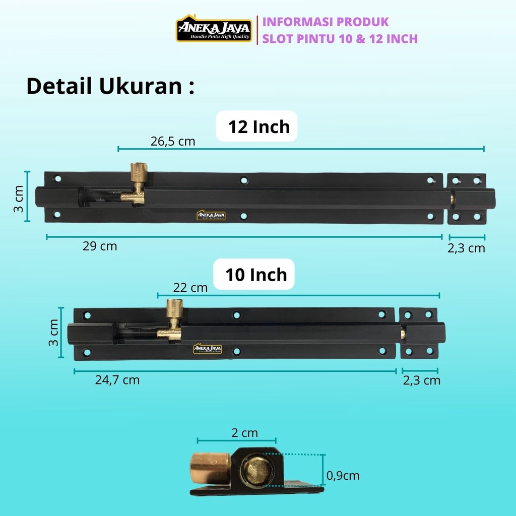 Grendel Slot Pintu Panjang 10 12 inch Hitam Pengunci Kunci Tambahan Daun 2 atau 1 Bahan allumunium tebal