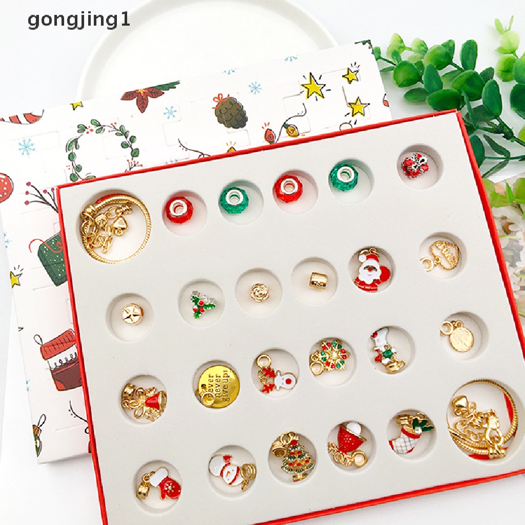 Ggg 24 Pcs Kalung Liontin Natal Countdown Adven Kalender Buta Kotak Natal Tema DIY Gelang Natal Kejutan Hadiah Box ID