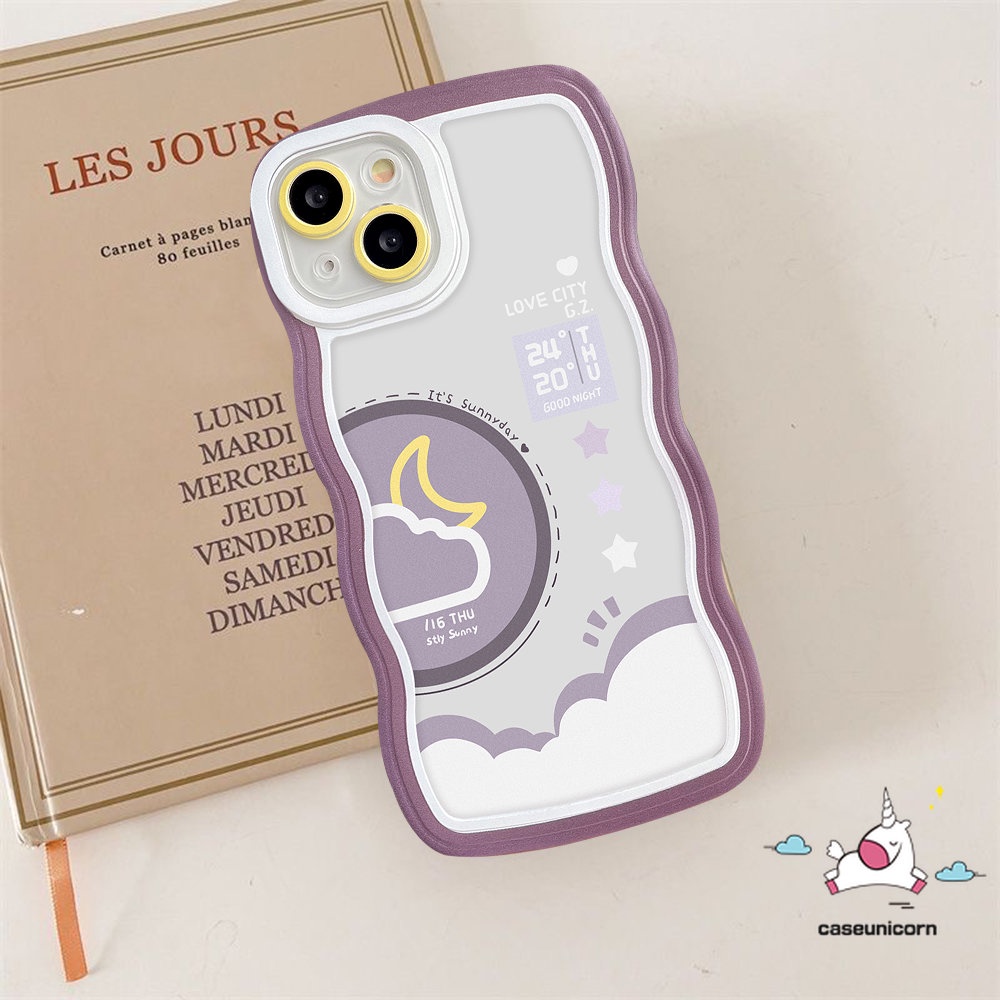IPHONE Casing Belakang Pasangan Kompatibel Untuk Iphone11 14 13 12 Pro Max6 6s 8 7 Plus 14Plus XR X XS Max SE 2020an Bergelombang Edge Lovers Siang Malam Ramalan Cuaca Soft TPU Phone Cover