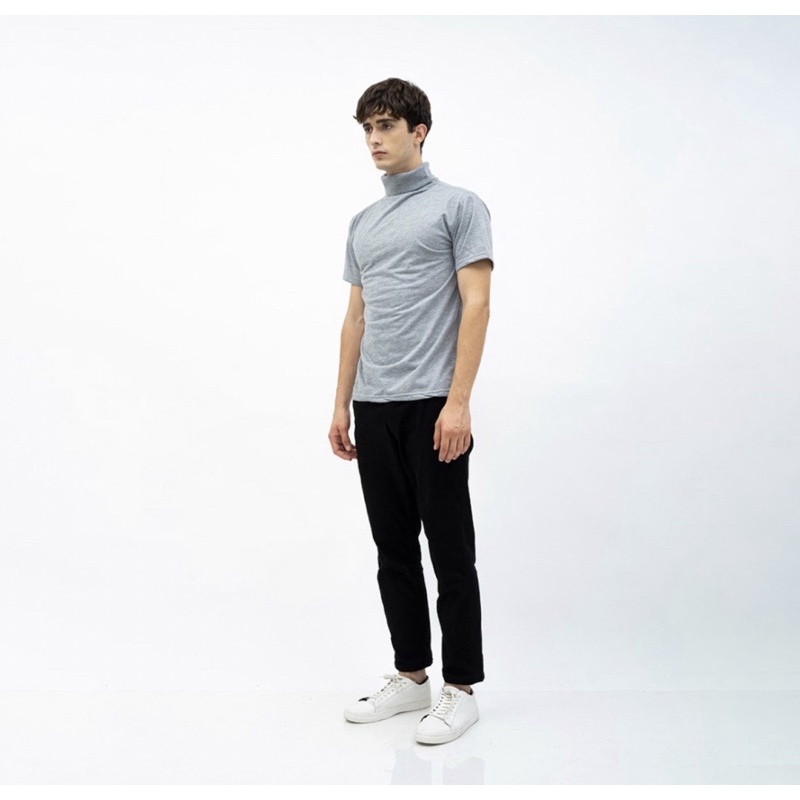 Atasan Rajut Pria Turtleneck - Kerah Tinggi Lengan Pendek - Kaos Turtleneck Rib Turtleneck Lengan Pendek - Kaos Viral Korea Style