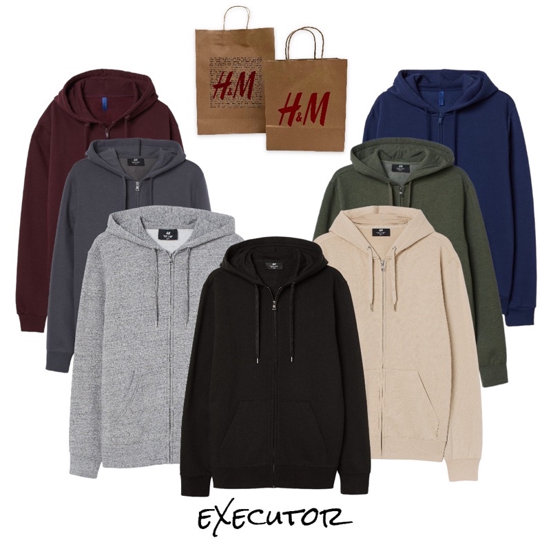 ( 8.8 ) Zipper Hoodie H&amp;M Unisex Basic Polos Sleting, Flecee Katun Lembut Tebal, Free Papperbag