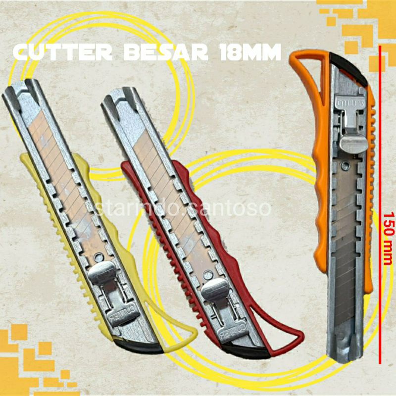 

CUTTER BESAR 18 MM silet pisau cuter pemotong serbaguna kertas knife kuat tajam auto lock 18mm