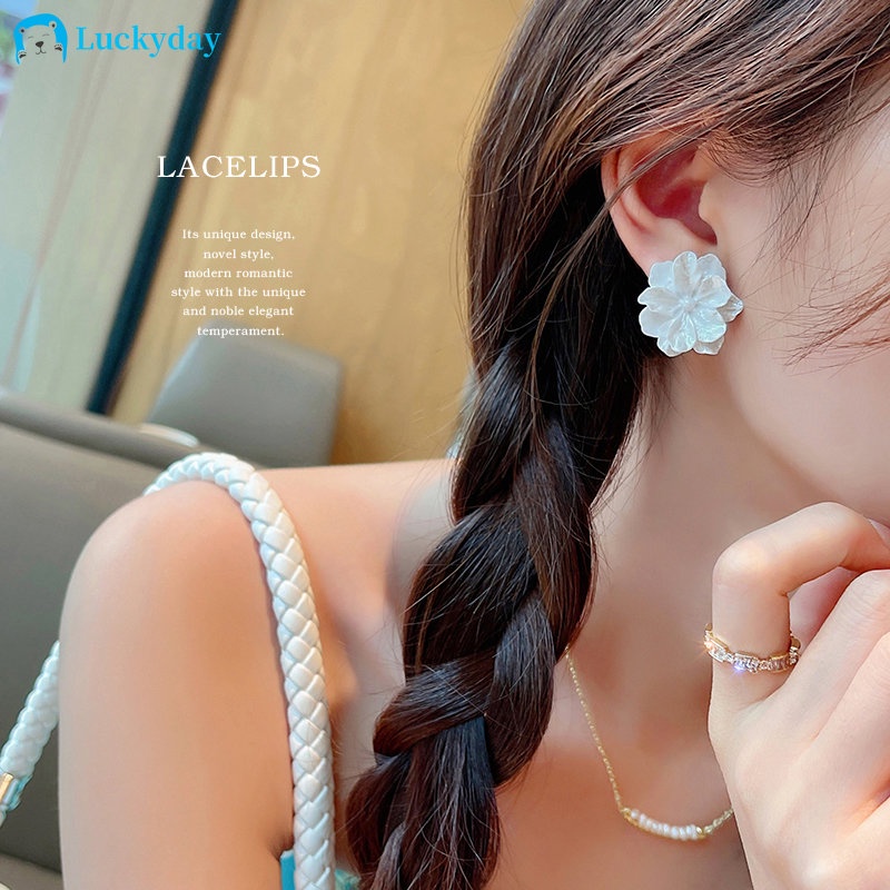 YEEZII Anting Strud Camellia Putih Korea Untuk Wanita Fashion Earring Aksesoris Perhiasan