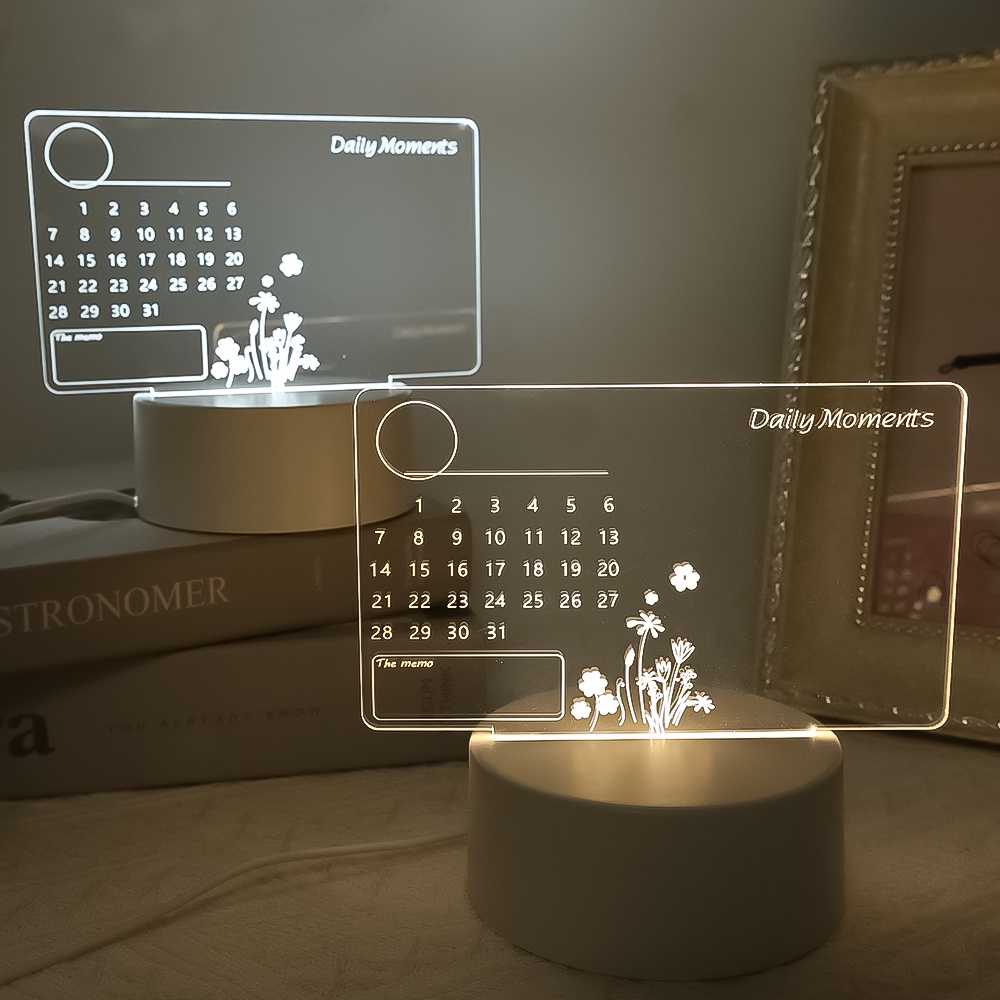 Clear Lampu Kalender LED Pengisian USB Hemat Energi Pencahayaan 3D Akrilik Papan Pesan Lampu Memo Lampu Malam Dengan Pena Kreatif Dekorasi Kamar Anak Pacar Hadiah Ulang Tahun