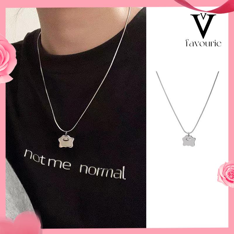 CODKalung Monster Senyum Kecil Rantai Perak Titanium Besi Retro Hip-hop Gaya Untuk Wanita/Pria-FA