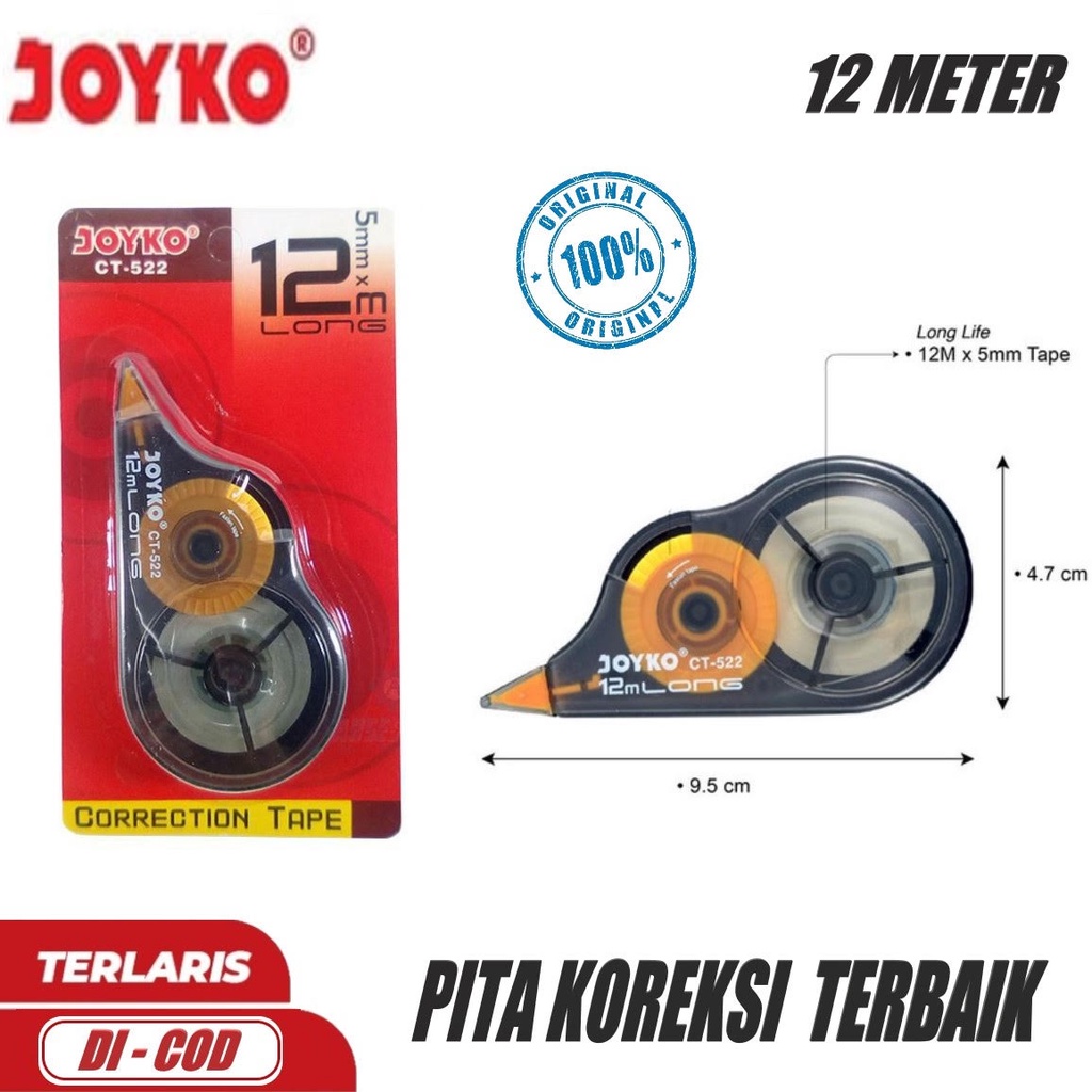 Tip-Ex Kertas Joyko Ct 522 / Tipex Kertas Roll Panjang 12 Meter  / Correction Tape Joyko Ct 522 / To