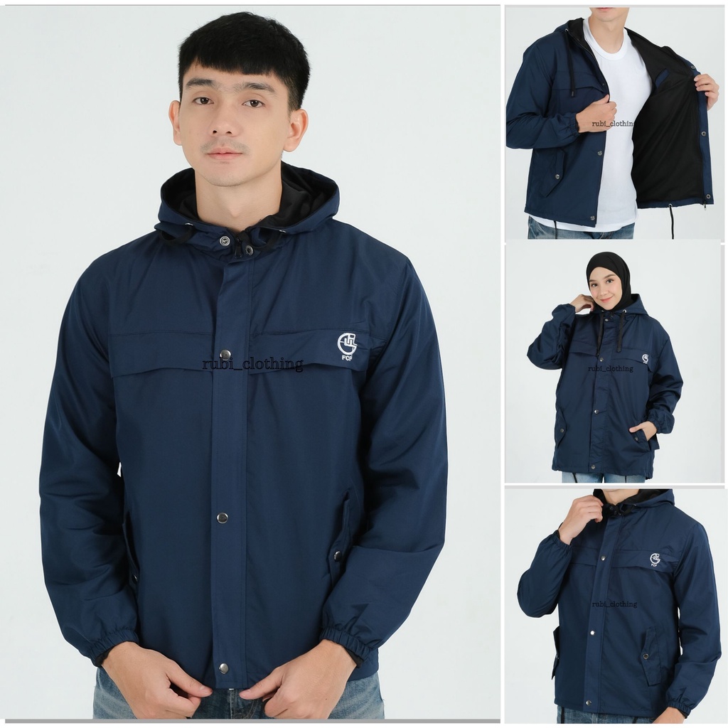 Jaket Parasut Pria Waterproof 4 saku Original FCF size M L XL XXL / Jaket Gunung Pria Jumbo Anti Air