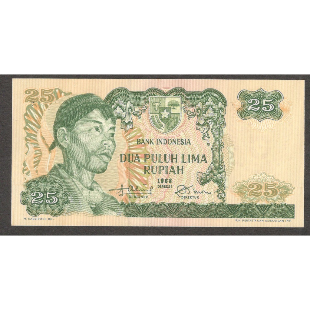 Uang Kertas Indonesia 25 Rupiah Jendral Sudirman 1968 aUNC Baru Gress