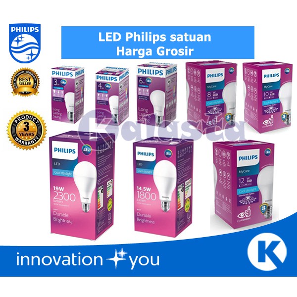 Lampu Philips LED Essential 3W,4W,5W,7W,10W,12W