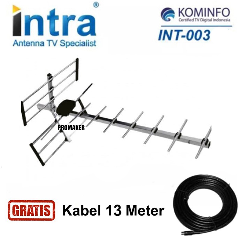 INTRA INT-003 Antena Tv Digital Outdoor Free Kabel 13 Meter Support Set Box Original