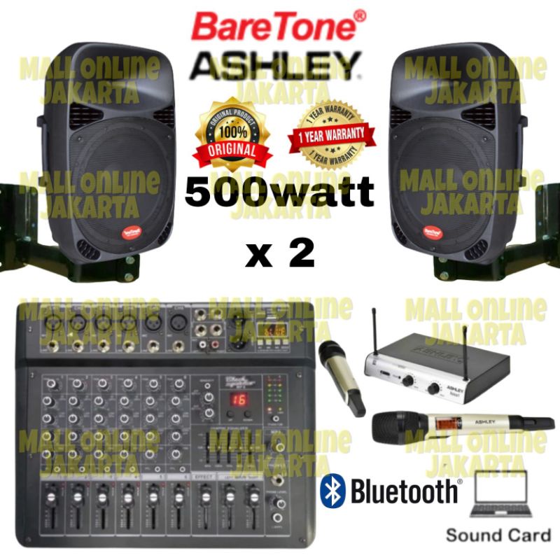 Paket sound system baretone 15 inch Indoor ruangan aula hall power mixer 6 channel