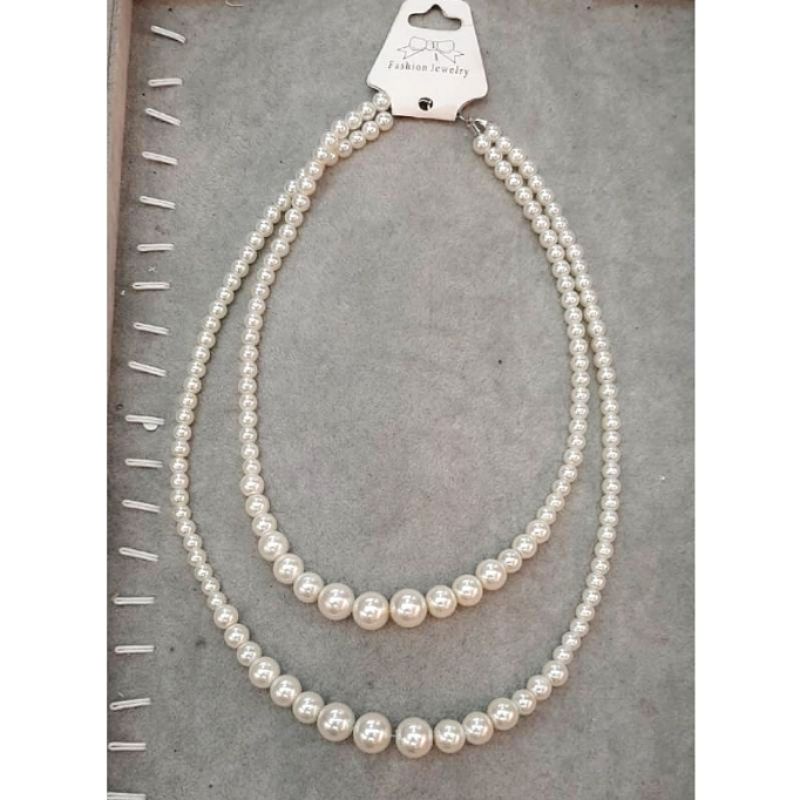 Kalung Fashion Mutiara Pearl model susun 2 tidak karatan Kalung pearl Mutiara Premium Quality Tidak Berkarat 06