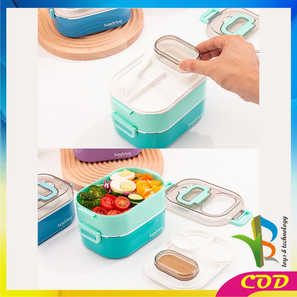 RB-C696 Tempat Makan Set 2 Tingkat Anti Tumpah / Lunch Box Susun Free Sendok Portable / Kotak Bento Tingkat Dengan Pegangan Set BPA FREE  VARIASI