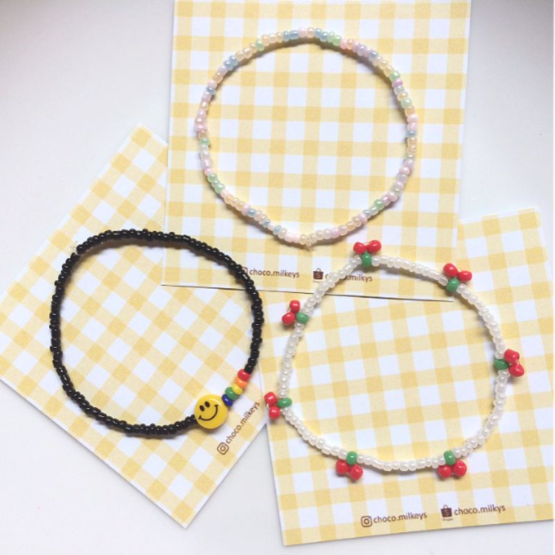 Gelang Cherry Smiley Beads Bracelet Custom Nama Kpop