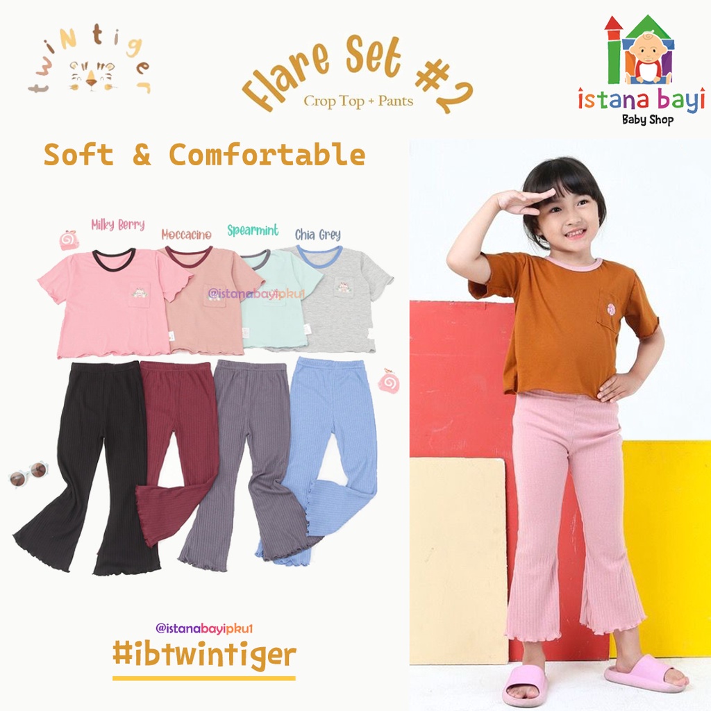 Twin Tiger Flare Set Crop Top / Setelan Anak Cewe 1-4 Tahun