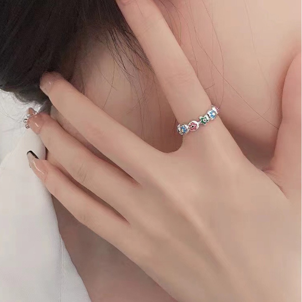 [COD Tangding]ins Cincin Bunga Tetes Minyak Korea Y2K Gadis Manis Lucu Pembukaan Cincin Adjustable Perhiasan