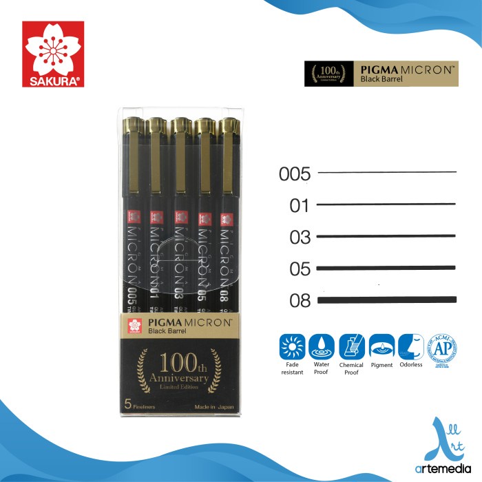 

Drawing Pen Sakura Pigma Micron Set 5 Black Barrel Limited Edition