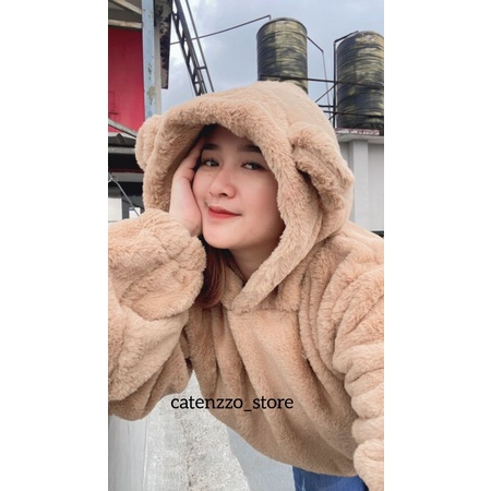 JAKET OVERSIZE SHERPA BEAR WANITA HOODIE CROOPED PREMIUM