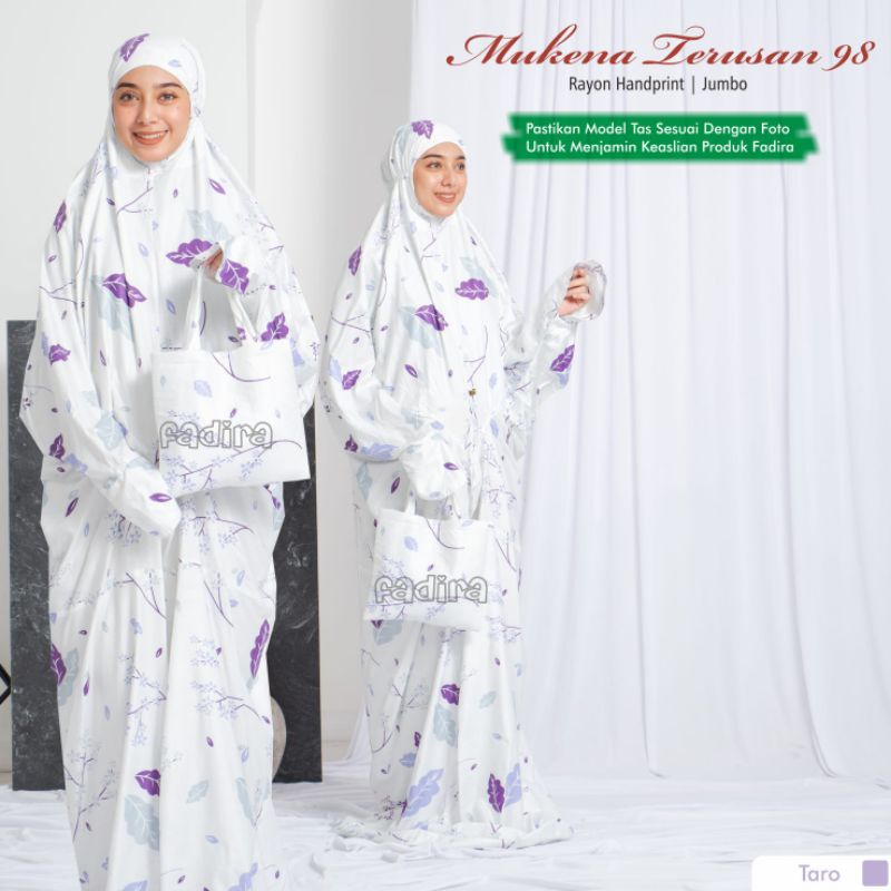 Mukena Terusan 98 ori by Fadira Collection | Mukenah Motif bunga Bahan Rayon Handprint ukuran jumbo