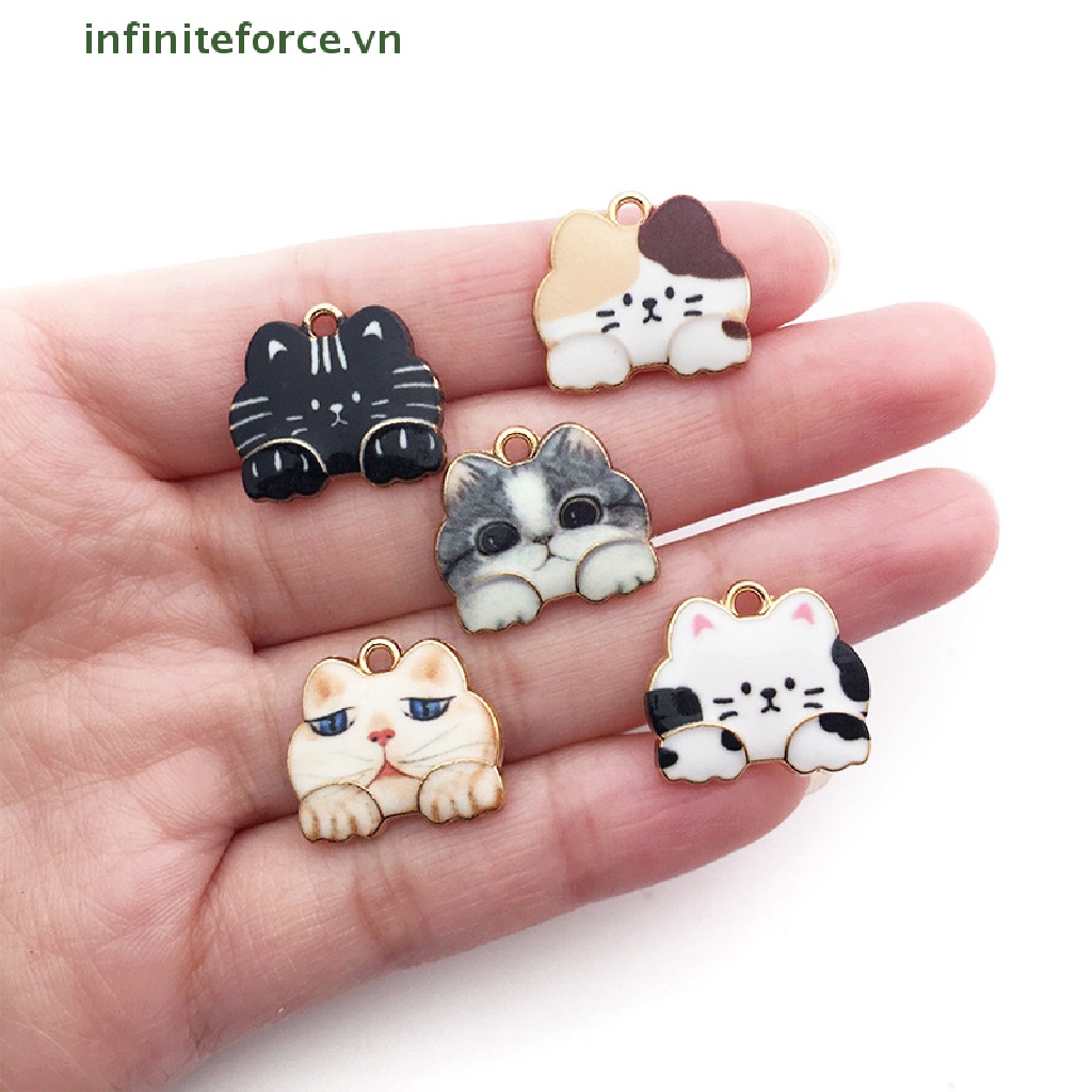 [INVN] 10 Pcs Lucu Kartun Multicolor Kucing Hewan Enamel Logam Ch Liontin DIY Membuat Perhiasan Gelang Kalung [VN]