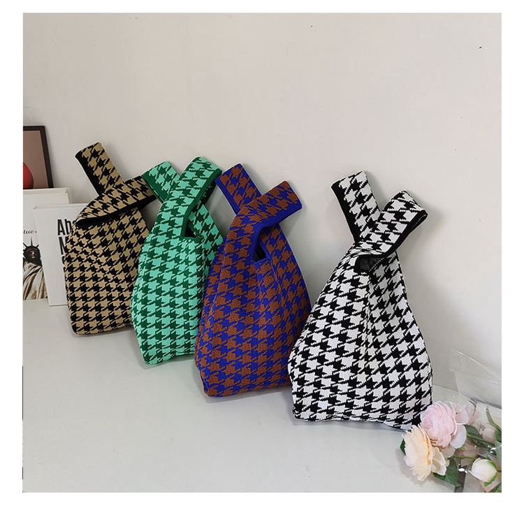 Gobra ♕ TW019 Tas Bene Korean Knitted Checkered Tote Bag Tas Rajut Motif New Totebag Buffollow Vacay Viral Bangkok Import