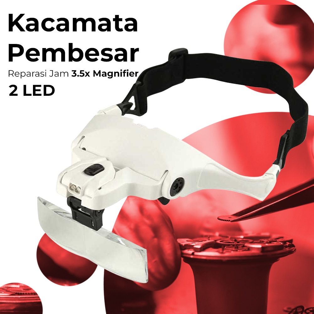 Helm Kacamata Pembesar Reparasi Jam 5x Magnifier 2 LED - OMHZN9WH White 1 3