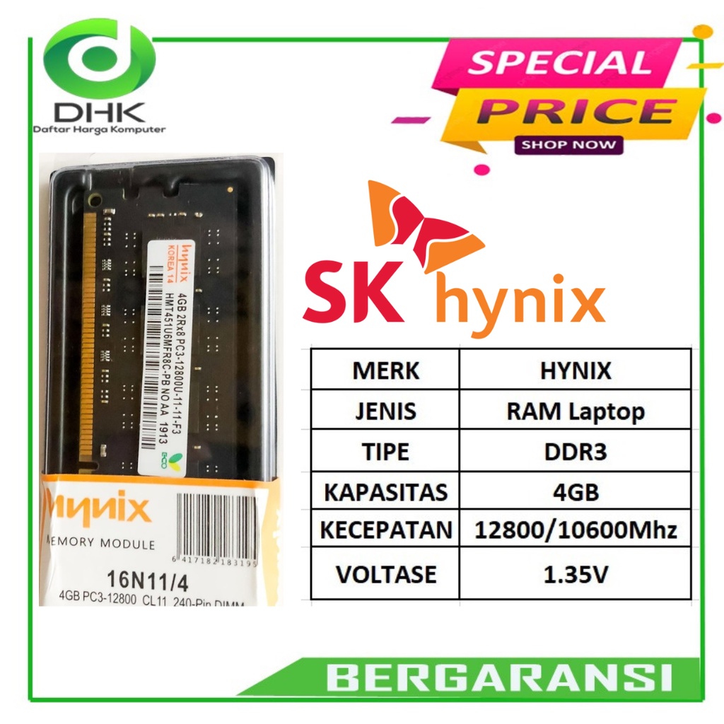 Memory Laptop Sodimm Hynix DDR3 4GB PC12800