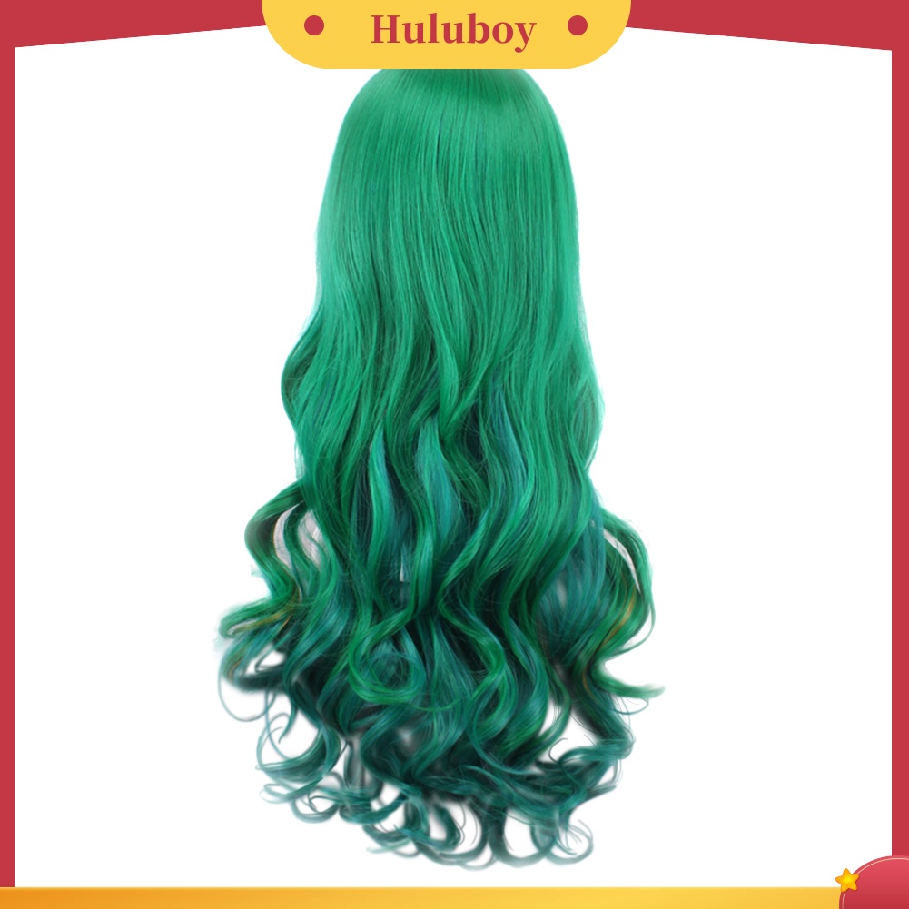 Rambut Palsu Wanita Model Panjang Keriting Warna Hijau Gradasi Untuk Pesta Cosplay