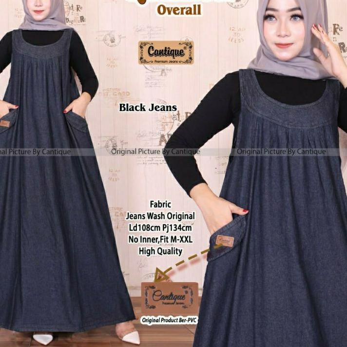 Best Seller Qanita overall-overal bumil-overall jeanswash halus-biru hitam-all size bb 50-100kg-Qani