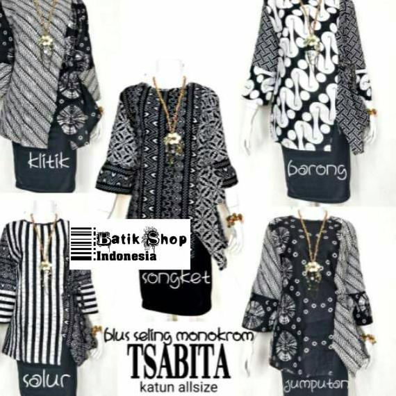 Paling Laris Blus Seling Monokrom Tsabita Batik Atasan Kerja Blouse Kantoran Ziggy Tali Monochrome S