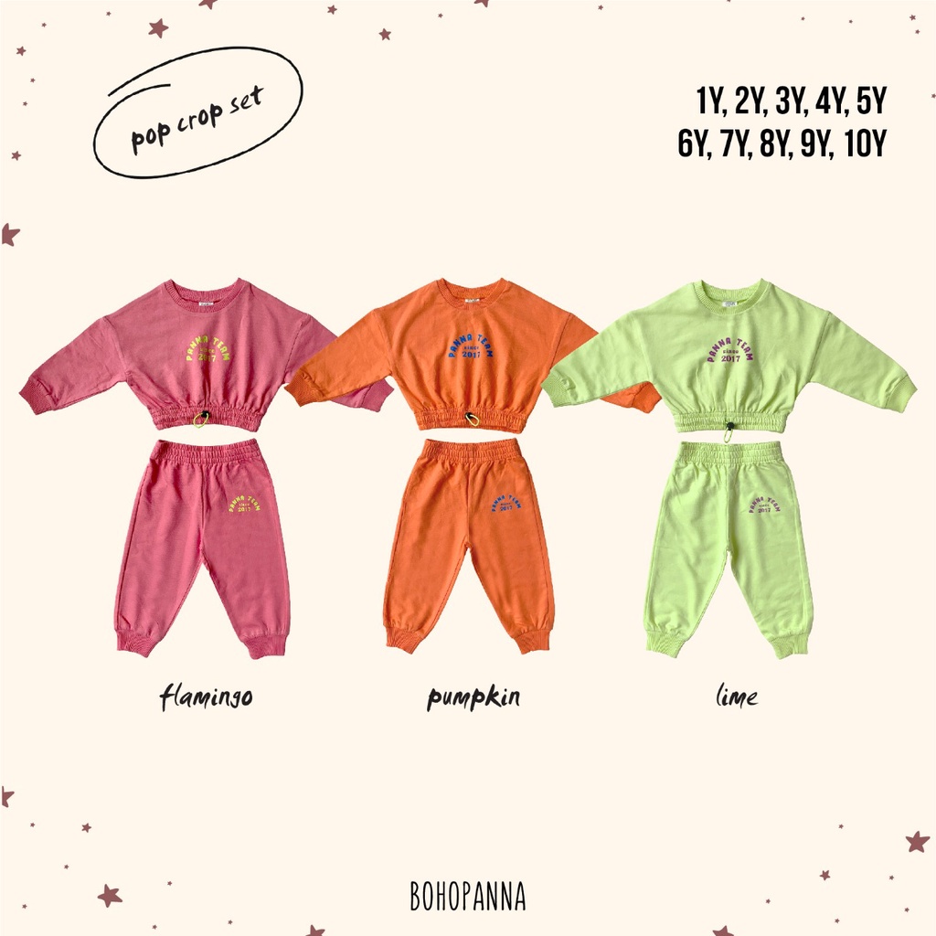 BOHOPANNA SET POP CROP SET SETELAN BAJU PANJANG CELANA PANJANG 1-10 TAHUN